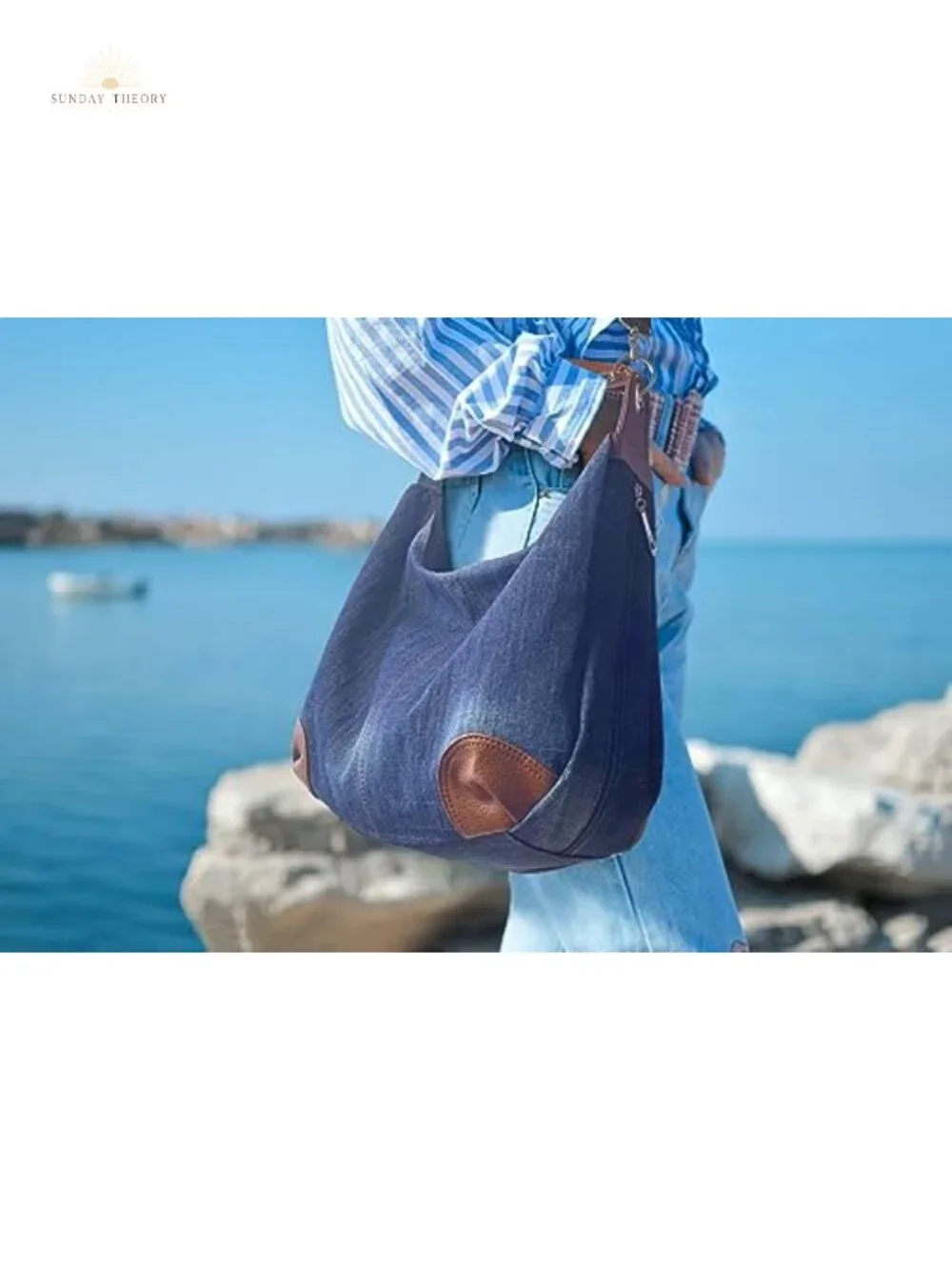 Denim Handbag with Multiple Pockets Tote Hobo Crossbody